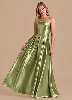 Azazie Lucienne Bridesmaid Dresses Pistachio A-Line Pleated Metallic Satin Dress image1