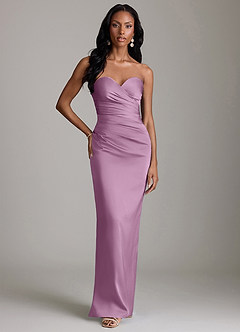 Azazie Sonora Vestidos de damas de honor Vestido de Glicinia de Satén Elástico de Corte Recto con Sin tirantes image6