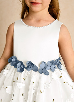 Azazie Starri Flower Girl Dresses Ivory Dusty Blue Ball-Gown Beaded Matte Satin Dress image8