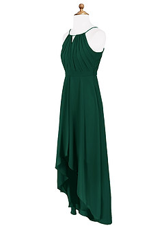 Azazie Oaklynn Junior Robe Trapèze en Mousseline de soie Plissée émeraude image8