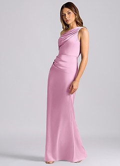 Azazie Akilah Bridesmaid Dresses Candy Pink Mermaid One Shoulder Stretch Satin Dress image10