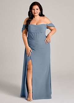 Azazie Amyra Bridesmaid Dresses Twilight Sheath Off the Shoulder Chiffon Convertible Dress image13