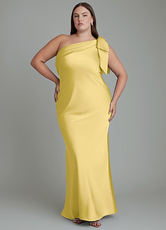 Azazie Yuanna Bridesmaid Dresses Canary Mermaid One Shoulder Stretch Satin Dress image8