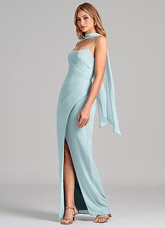 Azazie Calandra 신부 들러리 드레스 쉬스 주름진 쉬폰 바닥 길이 드레스 image4