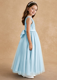 Azazie Cinna Flower Girl Dresses Sky Blue A-Line Lace Tulle Dress image4