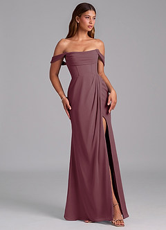 Azazie Johana Jurken voor bruidsmeisjes Converteerbaar Jurk van Chiffon met Zeemeermin Off the Shoulder Sangria image6