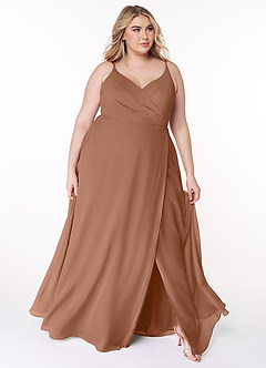 Azazie Lennon Abiti da Damigella Abito A-Line in Chiffon Pizzo Bronzo image9