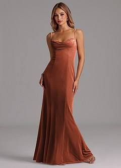 Azazie Karryn Bridesmaid Dresses Terracotta Mermaid Corset Velvet Dress image4