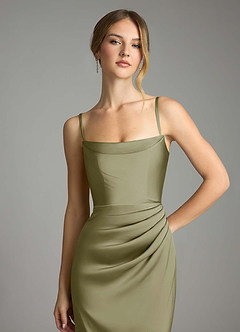 Azazie Leonis Bridesmaid Dresses Pistachio Mermaid Pleated Stretch Satin Convertible Dress image3