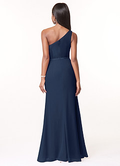 Azazie Liza Bridesmaid Dresses Dark Navy Mermaid One Shoulder Chiffon Dress image2