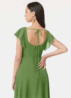 Azazie Bondi Brautjungfernkleider A-Linie Gekräuselt Chiffon Kleid Basilikum image3