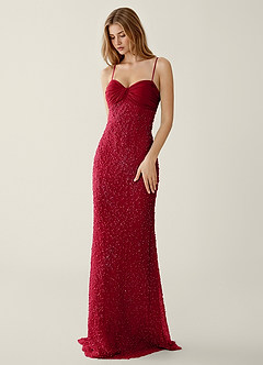 Jasminiah Burgundy Pearl-Embellished Lace/Chiffon Prom Dress image3