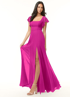 Azazie Bondi Bridesmaid Dresses Fuchsia A-Line Ruffled Chiffon Dress image6