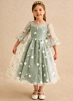 Azazie Elowen Flower Girl Dresses Pistachio A-Line Sweetheart Neckline Lace Dress image1