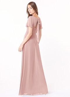 Azazie Kimber Robes de demoiselle d'honneur Robe Trapèze en Mousseline de soie Manches à volants Rose Poudré image7