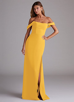 Azazie Saige Bridesmaid Dresses Marigold A-Line Off the Shoulder Chiffon Convertible Dress image4