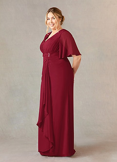 Azazie Carson Mother of the Bride Dresses Burgundy A-Line V-Neck Lace Chiffon Dress image8