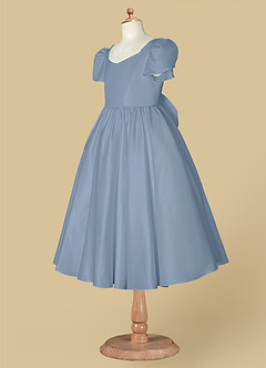 Azazie Juno Flower Girl Dresses Dusty Blue A-Line Sweetheart Neckline Matte Satin Dress image8