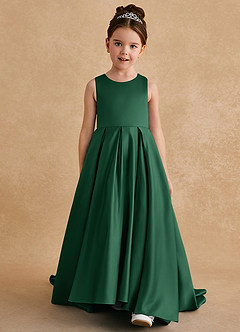Azazie Sammy vestidos de niña de las flores Vestido de Verde Oscuro de Satin Mate de Corte En A con Encaje image2
