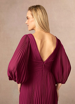 Azazie Zahara Final Sale Burgundy A-Line V-Neck Pleated Chiffon Dress image6