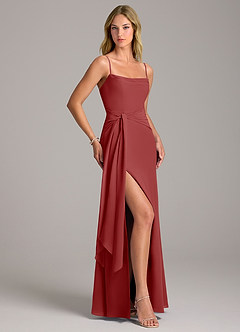 Azazie Tahlia Bridesmaid Dresses Rust A-Line with Belt Chiffon Dress image3