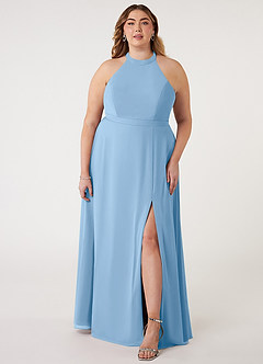 Azazie Clarice Bridesmaid Dresses Powder Blue A-Line Halter Chiffon Dress image8