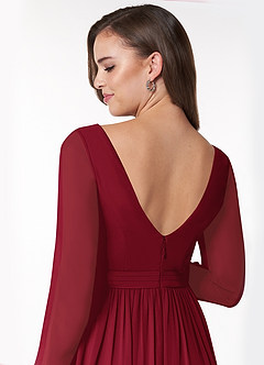 Azazie Teton Maternity Bridesmaid Dresses A-Line Long Sleeve Chiffon Floor-Length Dress image6