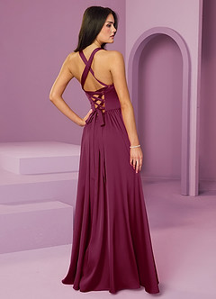 Barbie ♥ Azazie Bridesmaid Dresses Mulberry A-Line with Pockets Stretch Satin Dress image2