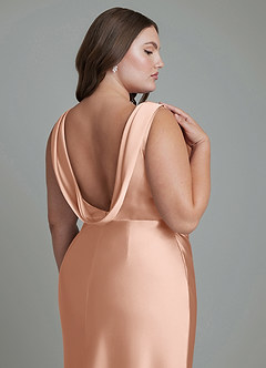 Azazie Kieryn Bridesmaid Dresses Rose Gold Mermaid Pleated Stretch Satin Dress image14