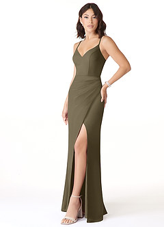 Azazie Leo Bridesmaid Dresses Willow Green Mermaid V-Neck Pleated Chiffon Dress image3