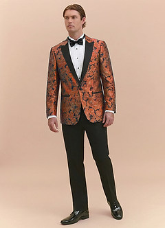 front Samuel Burnt Orange Floral Jacquard Peak Lapel Tuxedo Jacket