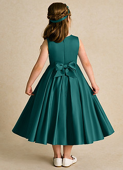 Azazie Lady Flower Girl Dresses Peacock A-Line Pleated Matte Satin Dress image2