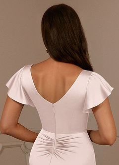 Azazie Roya Mother of the Bride Dresses Blushing Pink Mermaid V-Neck Pleated Stretch Satin Dress image6
