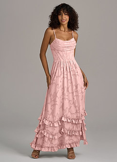 Azazie Lettie Robes de demoiselle d'honneur Robe Trapèze en Blumen-Burnout Corset Rose Poudré image1