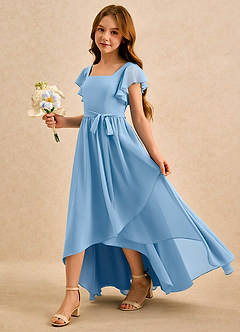 Azazie Milly Girls Formal Flower Girl Dresses Powder Blue A-Line Pleated Chiffon Dress image6