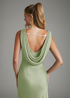 Azazie Elena At-home Try On Dresses Dusty Sage Mermaid Pleated Stretch Satin Dress image6