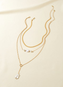 front Layered Pearl Chain Necklace