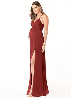Azazie Annabelle Maternity Bridesmaid Dresses A-Line V-Neck Pleated Mesh Floor-Length Dress image4