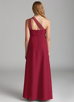 Azazie Maive Junior Burgundy A-Line Pleated Chiffon Dress image3