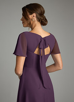Azazie Kimber Bridesmaid Dresses Plum A-Line Flounce Sleeve Chiffon Dress image8