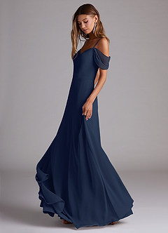 Azazie Marley Bridesmaid Dresses Dark Navy A-Line Off the Shoulder Chiffon Convertible Dress image3