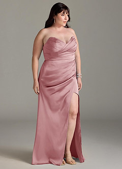 Azazie Yola Bridesmaid Dresses Dusty Rose Sheath V-Neck Pleated Stretch Satin Convertible Dress image12