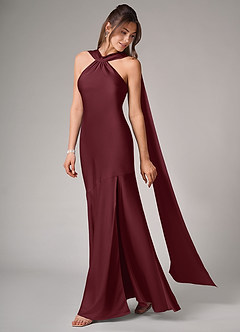 Azazie Kinsley Vestidos de damas de honor Vestido de Cabernet de Satén Elástico de Corte Sirena con Corte Lateral image4