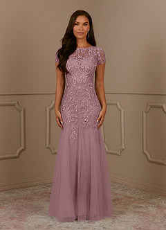 Azazie Laurie Mother of the Bride Dresses Dusty Rose Mermaid Scoop Sequins Tulle Dress image2