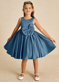 Azazie Apple vestidos de niña de las flores Vestido de Bermudas de Satin Mate de Corte En A con Lazo image1