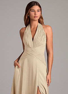 Azazie Elizabeth Bridesmaid Dresses Champagne A-Line Pleated Chiffon Dress image6