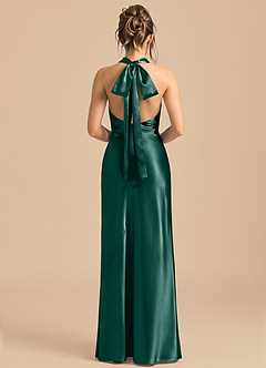 Azazie Velli Brudtärnklänningar Klä av Tubklänning i Metallisk satin Hög hals Tallgrön image5