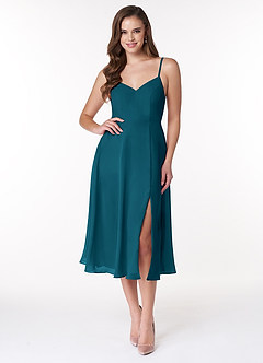 Azazie Clarissa Bridesmaid Dresses Ink Blue A-Line V-Neck Chiffon Dress image1