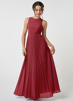 Azazie Lindie Junior Pomegranate A-Line Pleated Chiffon Dress image1
