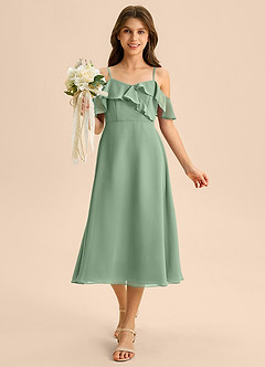 Azazie Kamilla Junior Matcha A-Line Off the Shoulder Chiffon Dress image4